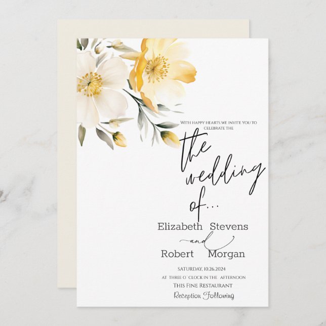 Chic Yellow Flowers Wedding Invitation (Front/Back)