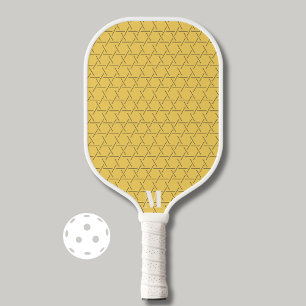 Chic Yellow Geometric Pattern Modern Monogram Pickleball Paddle