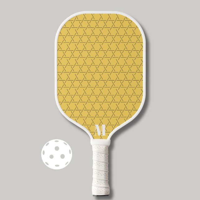 Chic Yellow Geometric Pattern Modern Monogram Pickleball Paddle (Creator Uploaded)