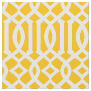 Chic Yellow Gold and White Trellis Lattice Pattern Fabric