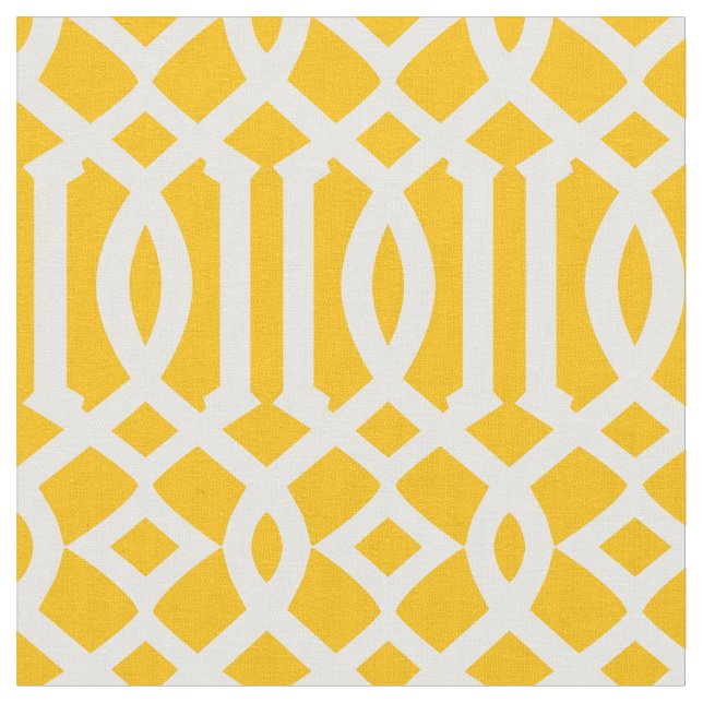 Chic Yellow Gold and White Trellis Lattice Pattern Fabric (Close Up)