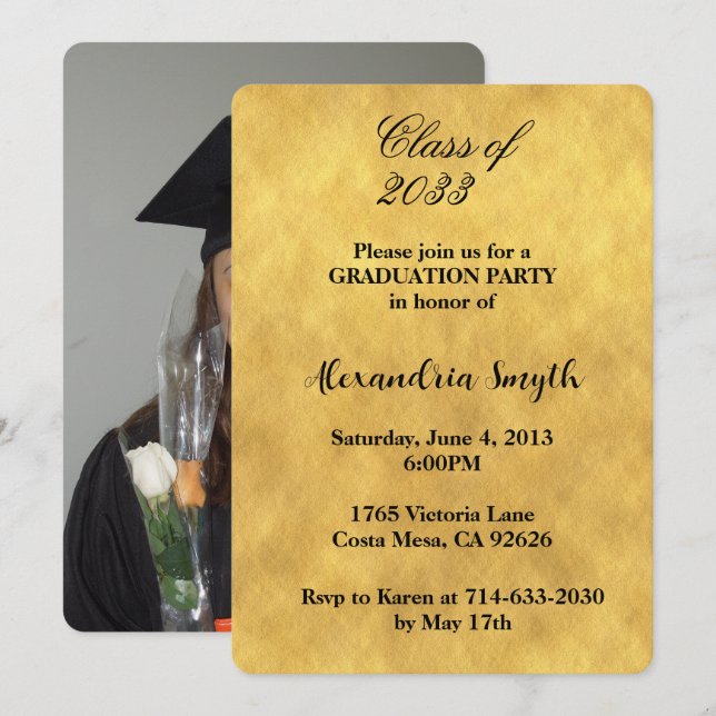 Chic Yellow Gold Graduation Your Photo Invitation (Front/Back)