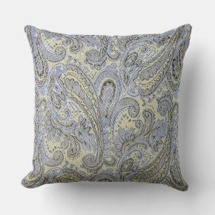 Chic Yellow-Green and Grey Paisley Throw Pillow