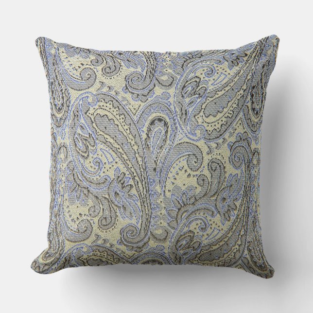 Chic Yellow-Green and Grey Paisley Throw Pillow (Front)