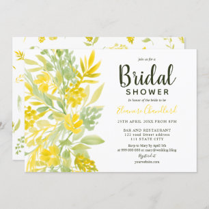 Chic yellow green floral watercolor bridal shower invitation