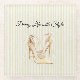 Chic Yellow High Heels Glass Coaster