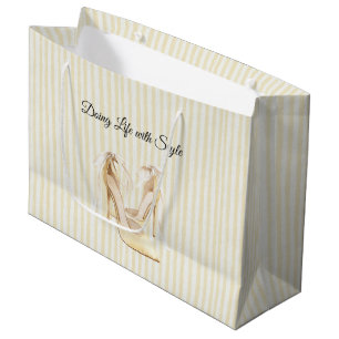 Chic Yellow High Heels Stripes Birthday Large Gift Bag
