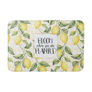 Chic Yellow Lemons Bloom Bath Mat
