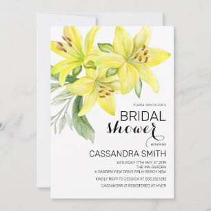 Chic Yellow Lily Floral Greenery Bridal Shower Invitation