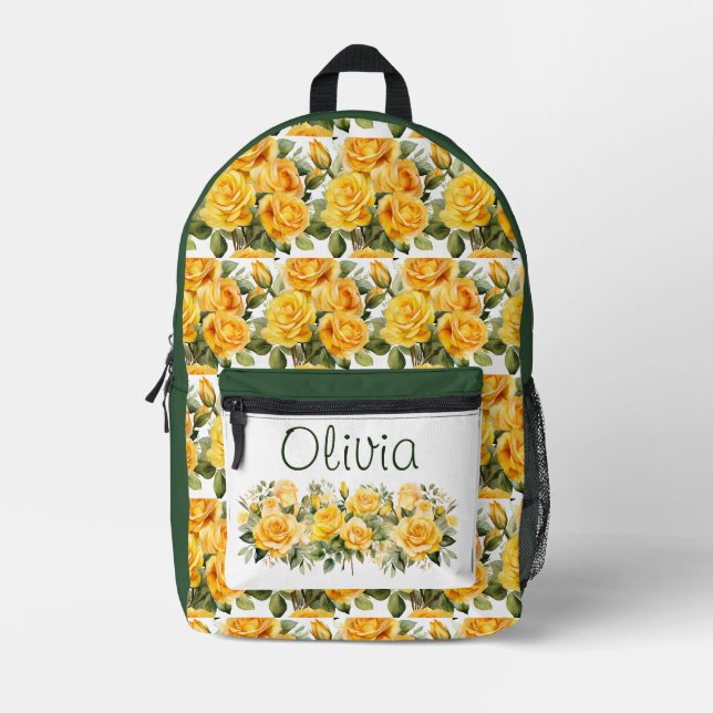 Chic Yellow Roses Printed Backpack (Front)