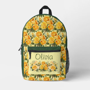 Chic Yellow Roses Printed Backpack