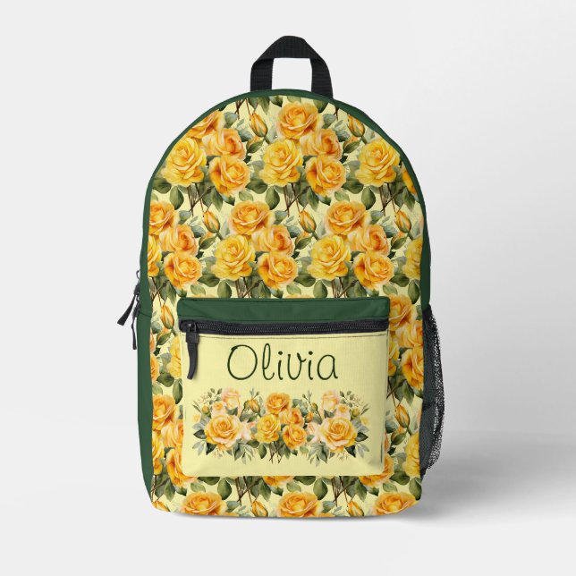 Chic Yellow Roses Printed Backpack (Front)