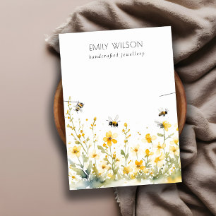 Chic Yellow Spring Wildflower Bee Necklace Display Business Card