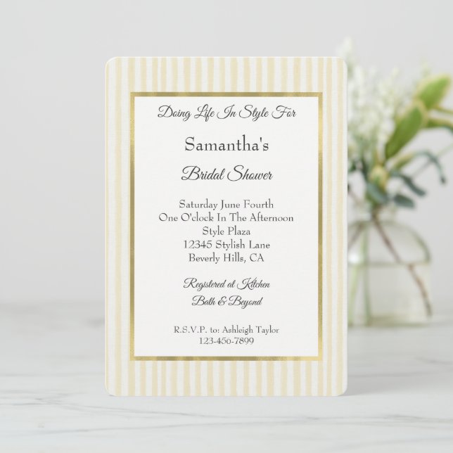 Chic Yellow Stripes Bridal Shower   Invitation (Standing Front)