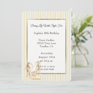 Chic Yellow Stripes High Heels Birthday Invitation