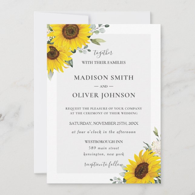 Chic Yellow Sunflower Floral Wedding   Invitation (Front)