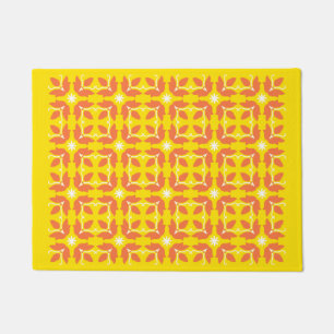 Chic Yellow Tile Flowers Pattern Small Door Mat