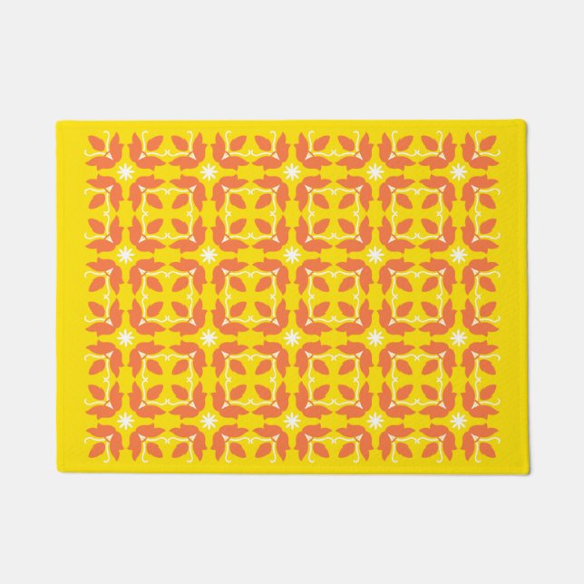 Chic Yellow Tile Flowers Pattern Small Door Mat (Front)