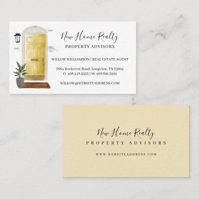 Chic Yellow Watercolor Front Door Entranceway Business Card (Front/Back)
