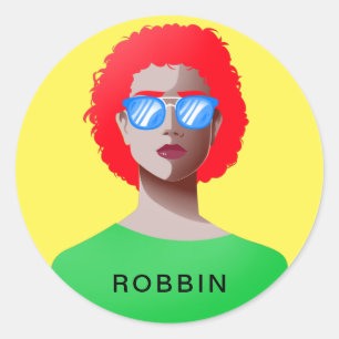 Chic yellowand classy woman classic round sticker