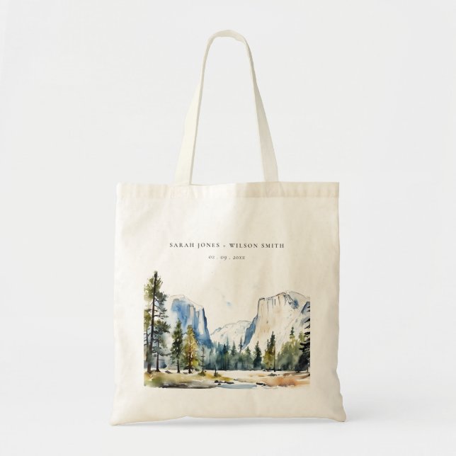 Chic Yosemite National Park CA Watercolor Wedding Tote Bag (Front)