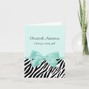 Chic Zebra Aqua Mint Ribbon Girl Baby Shower Invitation