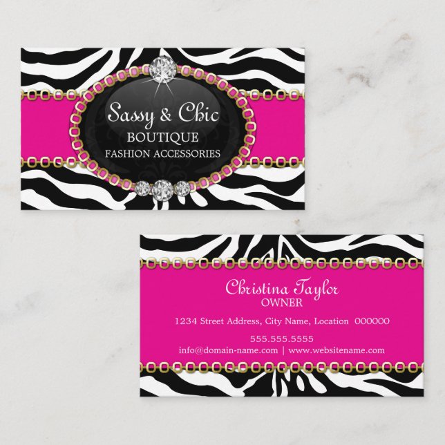 Chic Zebra Fashion Accessory and Jewellery Business Card (Front/Back)