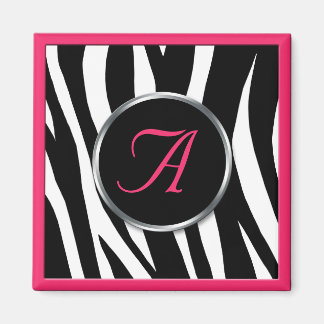 Chic Zebra Print Berry Pink Monogram Magnet