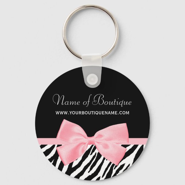 Chic Zebra Print Boutique Light True Pink Ribbon Key Ring (Front)
