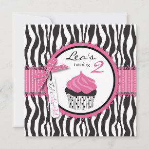 Chic Zebra Print & Cupcake Birthday Invitation