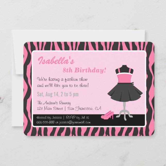 Chic Zebra Print Fashion Girls Birthday Party Invitation (Front)