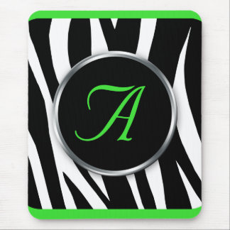Chic Zebra Print Lime Green Monogram mousepad