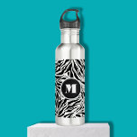 Chic Zebra Print Monogram 710 Ml Water Bottle<br><div class="desc">A stylish water bottle features a pattern of zebra stripes print accented with your chic initial monogram. Create for yourself or give as a gift. MATCHING items in our store.</div>