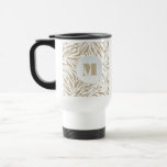 Chic Zebra Print Monogram Travel Mug<br><div class="desc">A travel mug features a beige and white zebra stripes pattern accented with your chic initial monogram. Create for yourself or give as a gift. MATCHING items in our store.</div>