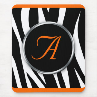 Chic Zebra Print Orange Monogram mousepad