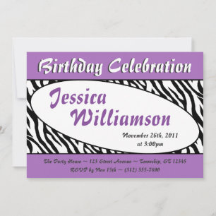Chic Zebra Print Oval Purple Birthday Invitations