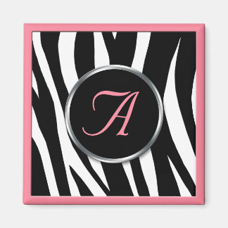 Chic Zebra Print Pink Monogram Magnet