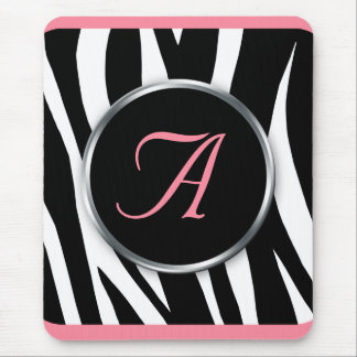 Chic Zebra Print Pink Monogram mousepad