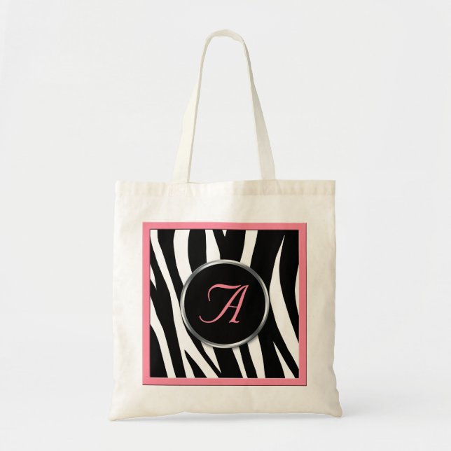 Chic Zebra Print Pink Monogram Tote Bag (Front)