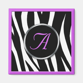 Chic Zebra Print Purple Monogram Magnet