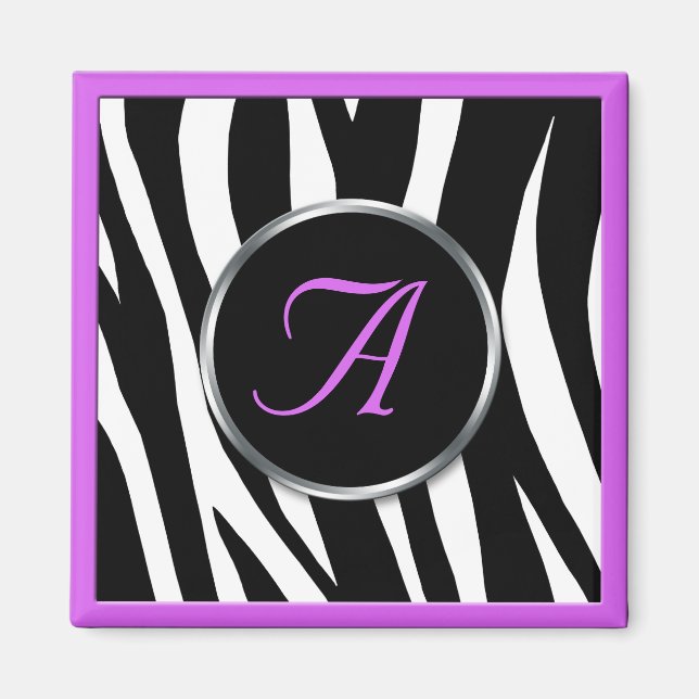 Chic Zebra Print Purple Monogram Magnet (Front)