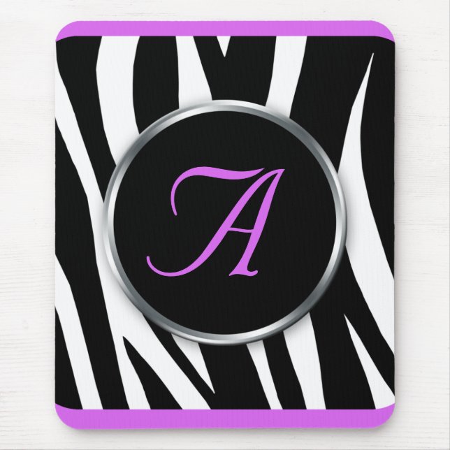 Chic Zebra Print Purple Monogram mousepad (Front)