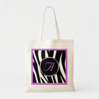 Chic Zebra Print Purple Monogram Tote Bag