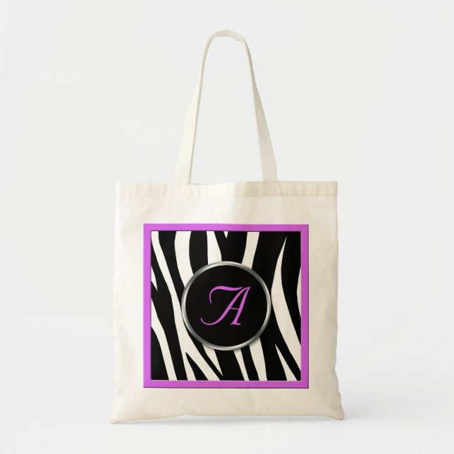 Chic Zebra Print Purple Monogram Tote Bag (Front)
