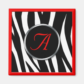 Chic Zebra Print Red Monogram Magnet