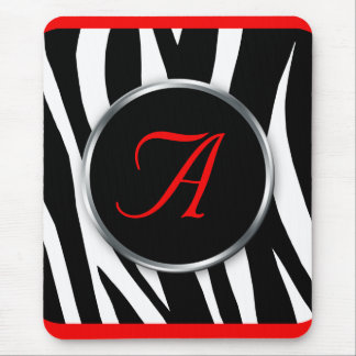 Chic Zebra Print Red Monogram mousepad