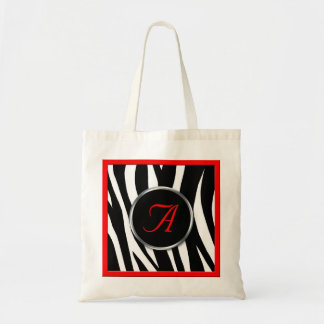 Chic Zebra Print Red Monogram Tote Bag