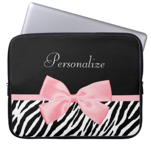 Chic Zebra Print Soft Girly Light Pink Ribbon Laptop Sleeve