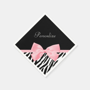Chic Zebra Print Soft Girly Light Pink Ribbon Napkin