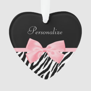 Chic Zebra Print Soft Girly Light Pink Ribbon Ornament